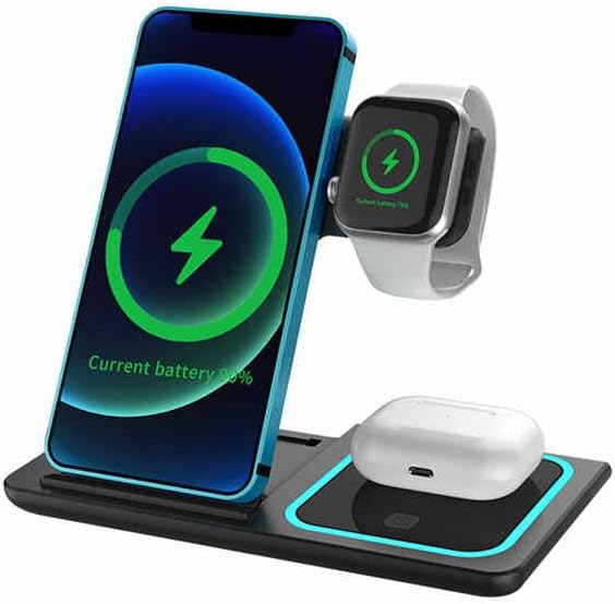 Wireless Charger Stand for Samsung iPhone 13/12/ 11 Pro Max Watch Airpods 15W, Fast 3 in 1 Charging Station, Cell Phone Holder