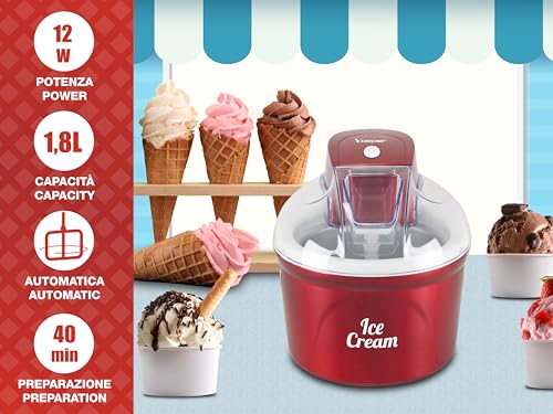 BEPER P102GEL002 Gekühlte Eismaschine, Eiscrememaschine, Bereitet Eiscreme, Sorbets und Frozen Yogurt zu, Aluminium-Kühlbehälter mit doppelter Isolierung, 1,8 L Fassungsvermögen, Eismaschine