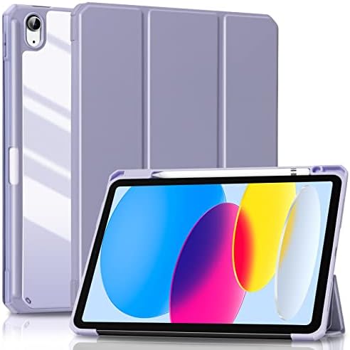 CoBak Trifold Case For All New iPad 10th generation (2022, 10.9Inch) with Pencil Holder, Trifold Stand Case with Soft TPU Back, Auto Sleep/Wake Cover, Lilac Purple