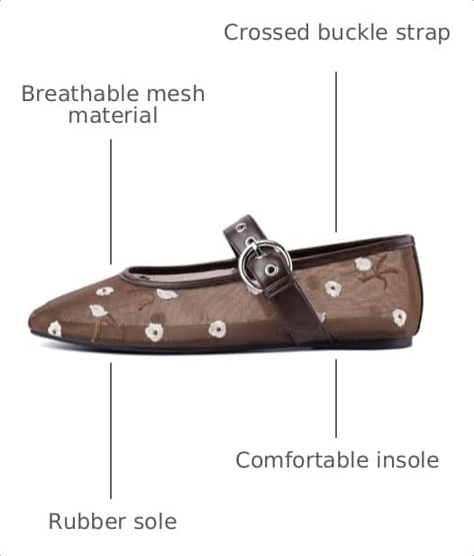 Image of Ballet Flats Mesh Shoes for Women Mary Janes Flats | Wide Feet Options, Woven Mesh Flats, Soft Cushion, Comfortable Ballerina Flats, Casual, Dress Shoes, Daily, Work, Versatile