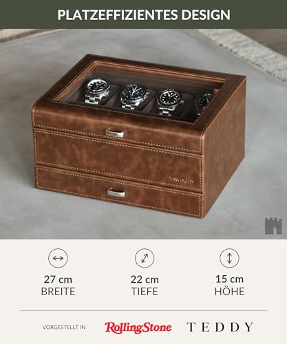 Uhrenbox TAWBURY für 8 Uhren Uhrenaufbewahrung mit Schubfach