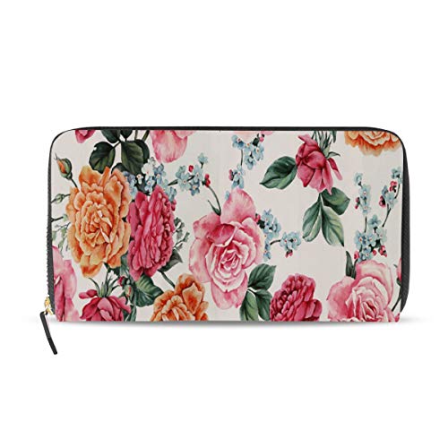 GIGIJY - Cartera larga con diseño de flores de acuarela para mujer, cartera larga con cremallera, multicolor, Talla única
