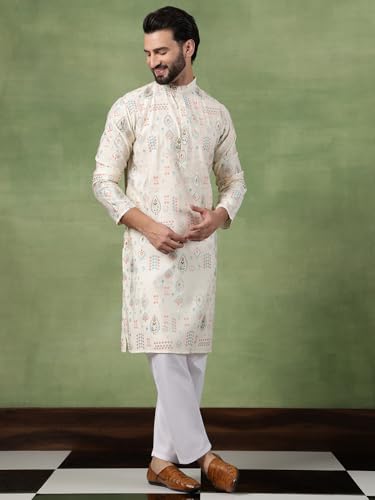Image of SOJANYA (Since 1958 Men's Cotton Traditional Foil Print Motifs Kurta With Pyjama