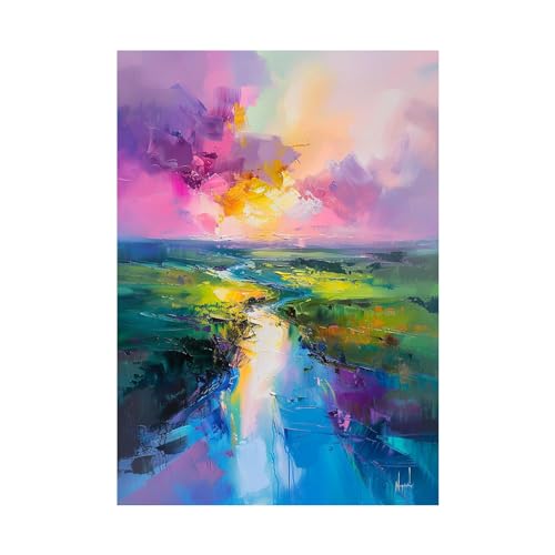 Paysage abstrait tableau de 60x80cm pour illuminer un mur de chambre contemporain