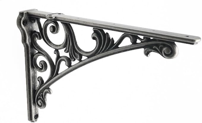 Decorative Shelf Bracket 10 inch, Rustic Antique Silver Brackets for Shelving, Heavy Duty Vintage, DIY Projects, Hardware Included, 4 Pack,9.84x7x1.73 inch,Baroque Style