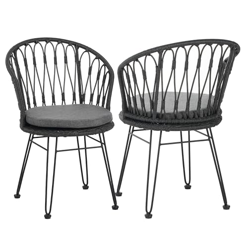 Christopher Knight Home Tavon Patio Dining Chairs Set of 2, Wicker Outdoor Bistro Chair Set, Armless Lounge Chair Outdoor with Iron Frame, Garden/Poolside Extra Seat with Cushion, Gray by Christopher Knight Home - Image 2