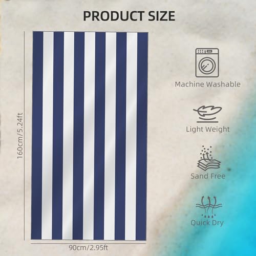 CNMTCCO Large Beach Towel for Adults with Bag - Quick Dry Microfibre - 100% Recycled Towel - Sand Free, Lightweight, Compact (160x90cm, 63x35in) (Blue) - 4
