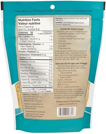 Bob's Red Mill Nutritional Yeast Seasoning, 142 grams (Pack of 1) - Non-GMO, Vegan, Gluten Free – Good Source of Protein & Vitamins – Nutritious Savory Parmesan Cheese Substitute