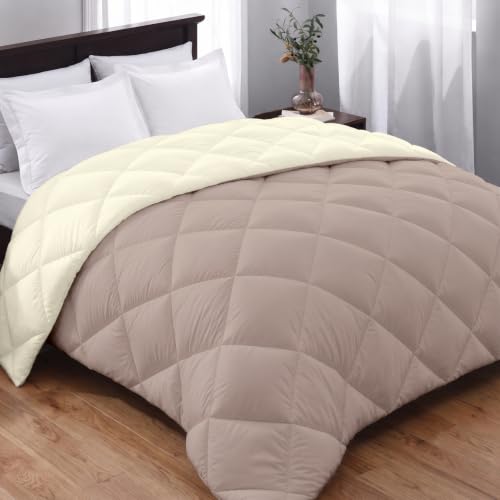 Image of AYKA Reversible Comforter 220 GSM Microfiber Reversible AC Comforter /Blanket for Winter /Quilt /Duvets for Queen Size Single Bed Comforter (60 * 90, Taupe & Cream)| TC - 220