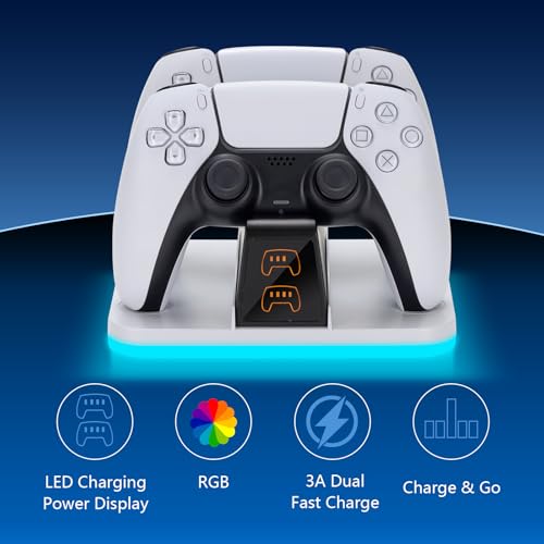 Image of G-STORY Charging Station for P5 Controller, Dual Controller Charger with RGB Lighting, USB-C Fast Charging Dock with Intelligent Protection & Anti-Slip Base for PlayStation 5 DualSense Controllers