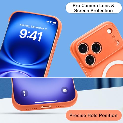 Omio Magnetic Slim Case for iPhone 17 Pro Max Compatible with MagSafe, Clear Matte Ultra-Thin Bumper Frameless Borderless Design with Finger Loop Full Camera Protection for Women Men, Orange by Omio - Used condition - Image 6