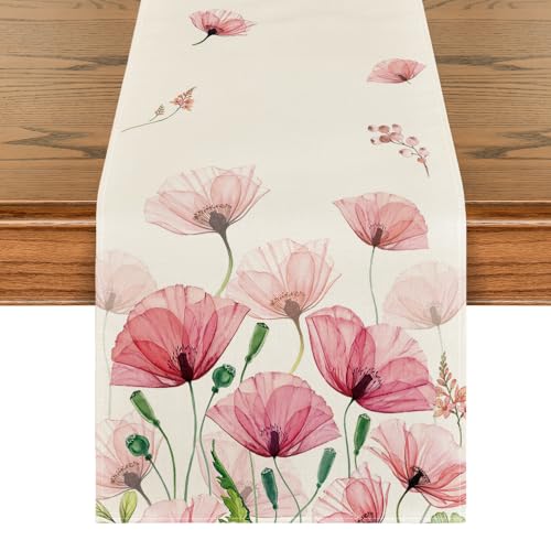 Artoid Mode Klatschmohn Blatt Frühling Tischläufer, Sommer Saisonnal Küche Tisch Dekoration Drinnen Urlaub Party Dekor 40x140 cm