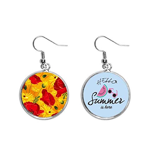 Pendientes de sandía veraniegos con flores y amapolas de lienzo