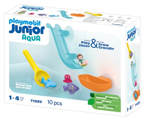 Playmobil 71689 Junior Aqua : Grand Toboggan Aquatique et Animaux Marins - incluant Un bébé Requin, des Poissons et Une Pieuvre - Jouet fabriqué à partir de matière d'origine végétale - Dès 12 Mois