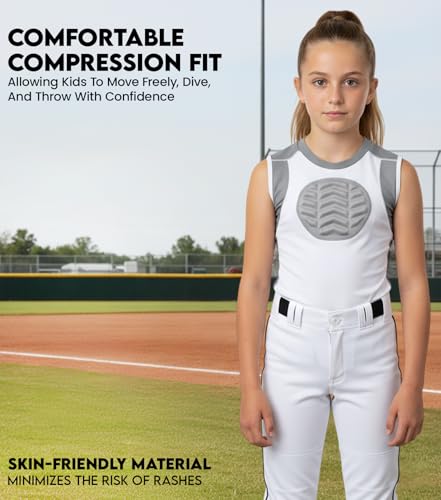 Exxact Sports Youth Baseball Chest Protector, Padded Sternum Heart Guard Shirt, Softball Chest Protector Girls Youth (White, YM) - Thumbnail 5