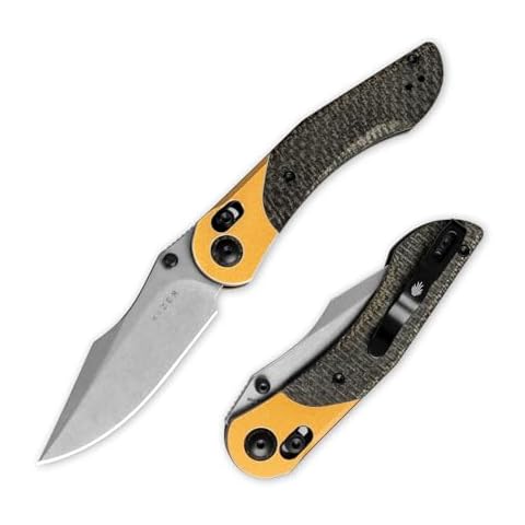 Kizer Mini Mystic Pocket Knife, 3.2" Nitro-V Blade EDC Knife with Black Burlap Micarta and Yellow Aluminum Handle, Camping Knife with Clutch Lock and Thumb Stud Opener, Small Hunting Knife, V3636A2 Cover