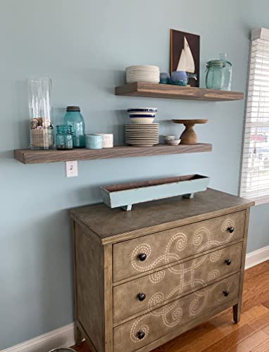 Joel's Antiques Floating Wall Shelf - 60-Inch Wood Decor & Long Shelf For Fireplace Mantel, Bookshelf, Bedroom, & Farmhouse - Wall-Mounted Rustic Stand, Wooden Hanging Display - Grey, 60" X 8" X 2" #TOP2