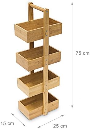 Relaxdays Bamboo Standing Shelf (75 x 25 x 18 cm) 4 Shelves, Bathroom Shelf Unit with 4 Basket Shelves Shower Caddy