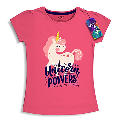 Image of minicult Girls Half sleeeves Cotton Tshirt with Cute Prints and Colorfull (Pink) (Pack of 5)