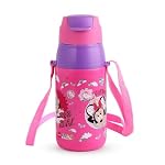 CELLO Kidzbee Puro Steel-X Hydro Kid 600 Insulated Kids Sipper Water Bottle 520ml Pink | Touch & Feel Minnie Design Easy to Carry with Loop Leakproof Flip Top Water Bottle For School Kids Boys & Girls