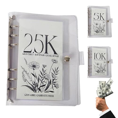 12-Month Envelopes Money Saving Challenge Binder, Easy and Funny Way to Save 2.5K/5K/10K Dollars, Money Binder For Cash Saving (2.5K/1pcs)