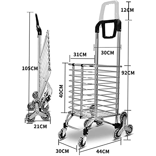 Leichter Einkaufstrolley auf Rädern, faltbarer Treppenklettern, Einkaufswagen mit größerem Stauraum, Edelstahlrahmen – Bild 7