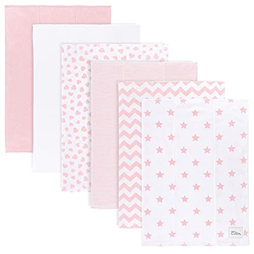 Image of Comfy Cubs Baby Burp Cloths Set (Pack of 6) - Large, 6-Layer, Ultra Absorbent 100% Cotton for Infant Spit-Up, Drool, and Messes - Soft, Gentle, Thoughtful New Born Baby Gifts, Pink Pattern
