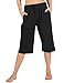 WEWINK CUKOO 100% Cotton Women Pajama Capri Pants Lounge Pants with Pockets Sleepwear (M=US 8-10, Black)