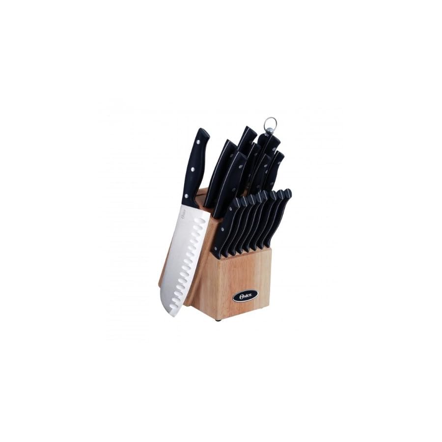 Oster-6952914-Granger-Cutlery-Set-Wood-Block-14-Piece-Black Oster 69529.14 Granger 14 Piece Cutlery Set with Wood Block, Black handles