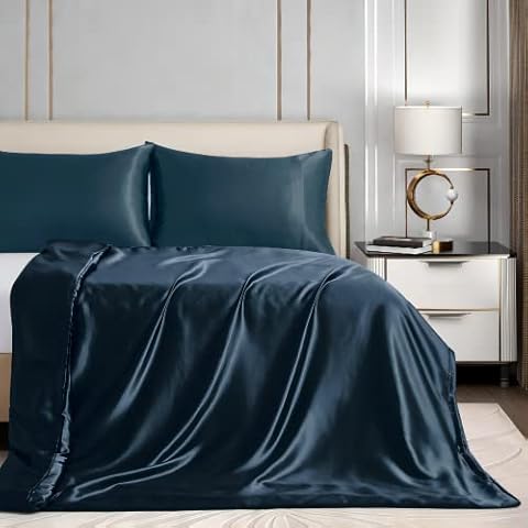 Homiest 48"x72" Duvet Cover for Weighted Blanket, Deep Sea Blue Satin Weighted Blanket Cover Twin Size with 8 Ties, Silky & Removable Zippered Duvet Cover Heavy Blanket Duvet Cover for Adults Cover