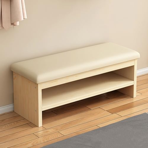 Banc d'entrée moderne blanc de 80 cm avec assise rembourrée et pieds en bois massif durable