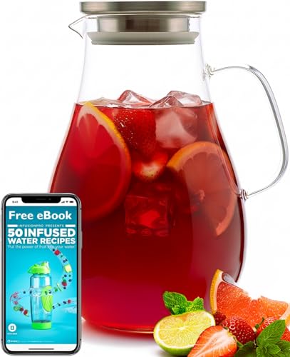 Infusion Pro 1 Gallon Glass Pitcher with Lid, Heat Resistant for Hot/Cold Use, Extra-Wide 4