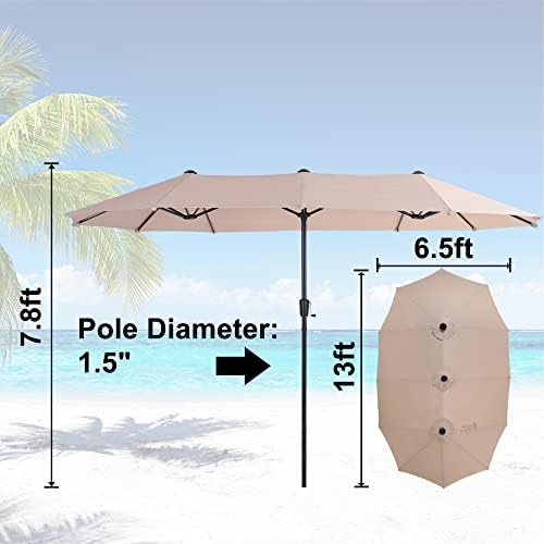 PHIVILLA Garden Parasol 380 cm×200 cm Larger Patio Umbrella for 6-8 Person Patio Furniture Revolve Handle UV 50+