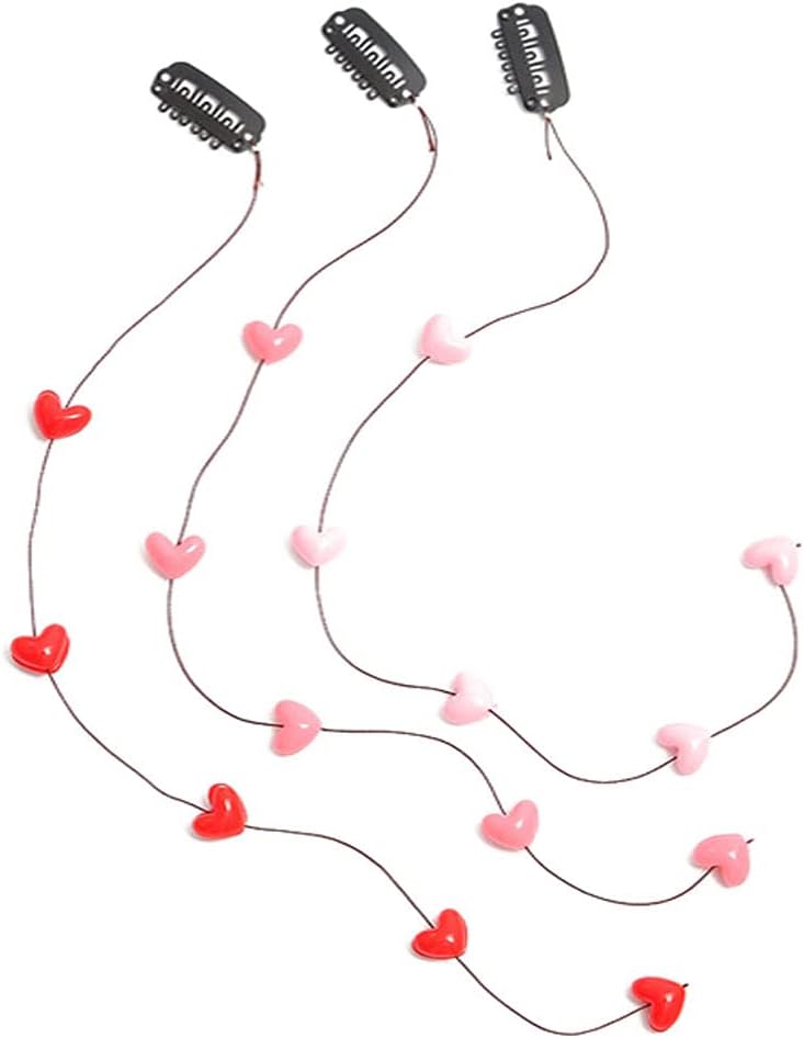 NumblartdSet of 3 Handmade Streamline Hair Extensions Hair Clip Pins with Acrylic Love Heart Bead - DIY Hair Clip Comb Hairpin Headdress Hair Accessories for Women