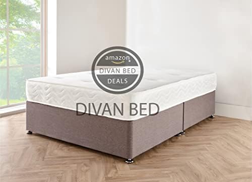 Super King Size Grey Linen Look Memory Foam Divan Bed Base With Mattress,2 Storage Drawers And Free Matching Colour Cube Headboard (6FT Super King Size, 2 Storage Drawers)