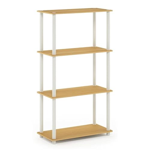 Furinno (99557Be/Wh Turn-N-Tube 4-Tier Multipurpose Shelf Display Rack - Beech/White & Turn-N-Tube 3-Tier Corner Display Rack Multipurpose Shelving Unit, Beech/White, Model:12077Be/Wh #TOP3