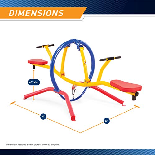 Image of Gym Dandy Kids Pendulum Teeter Totter Seesaw, Outdoor Backyard Playground Ride On Toy with Padded Grip Handles & 2 Seats, Powder Coated Steel Frame TT-320