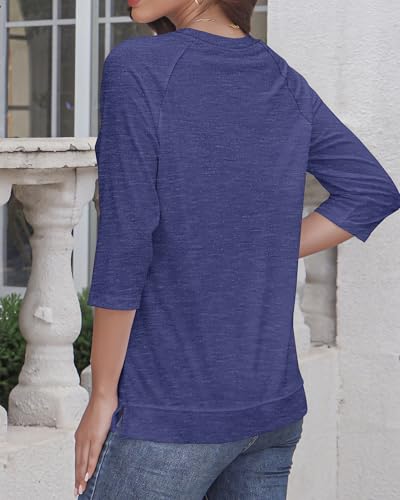 Basic Casual Fall Blouses 3/4 Sleeve Tops for Women Crew Neck Fit T Shirts3