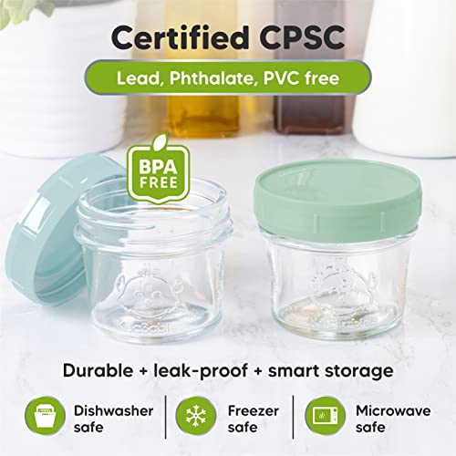 Keababies 12-Pack Glass Baby Food Containers And 2-Pack Baby Silicone Bibs - Waterproof - Leak-Proof Baby Food Storage Containers - Easy Wipe Silicone Bib #TOP1