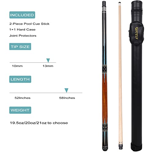 CUEELF Pool Cue Stick,Low Deflection Shaft Billiard Cue Sticks with 1X1 Hard Case,Professional Billiards Ques Sticks with 13mm Tip,19.5/20/21 oz Pool Stick (GB-B+R, 21 oz) by CUEELF - Image 2