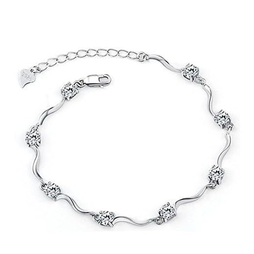 Tusuzik Señorías Swarovski Element Plata Cristal S925 Plata esterlina Pulseras con circonita Blanco Brillante,Regalos Dia de San Valentin