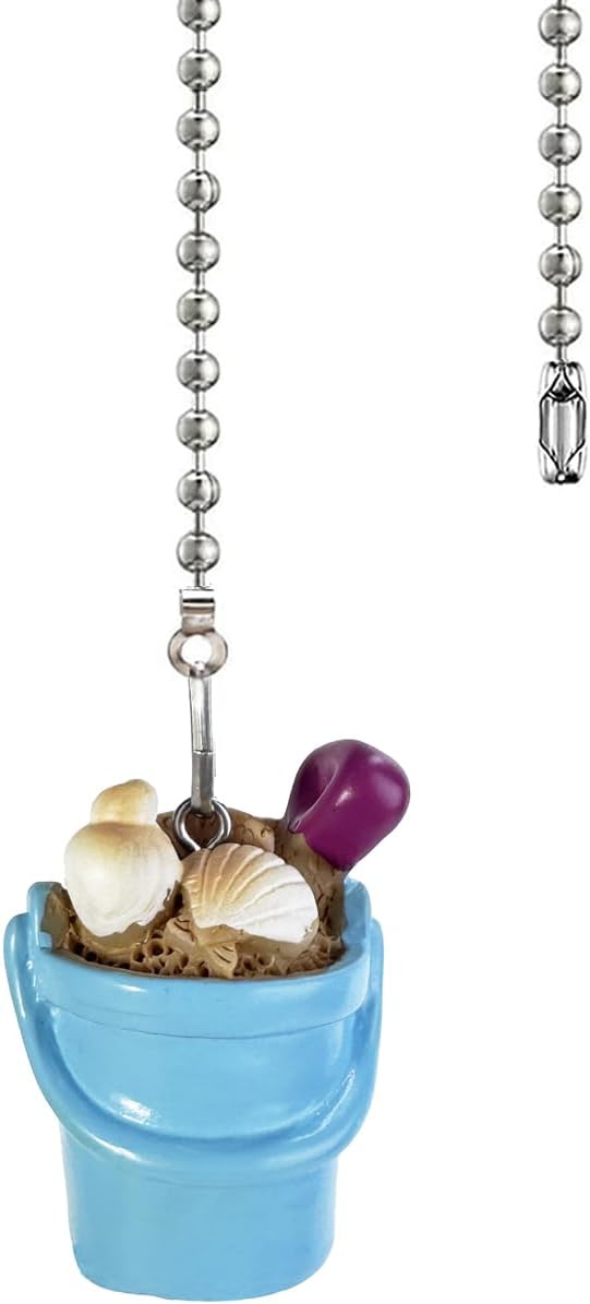 Ceiling Fan Pull Chain - 12 Inch Blue Beach Bucket Ceiling Fan Pull Chain Extender with Ball Chain Connector,Pull Chains for Ceiling Fans and Lights,Decorative Fan Pull Chain Pendant Extension