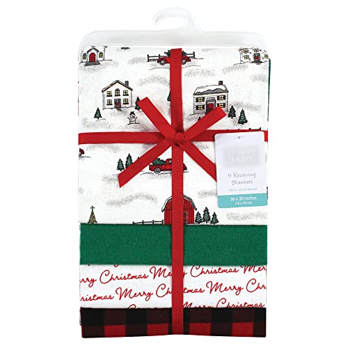 Image of Hudson Baby Unisex Baby Cotton Flannel Receiving Blankets, Christmas Scene, One Size (Pack of 2)