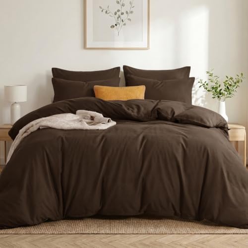 RUIKASI Brown Super King Duvet Cover Sets Bedding Set - Chocolate Duvet Set Superking Bed Set with Zip, Soft Brushed Microfibre Super King Size Quilt Cover with 2 Pillowcases
