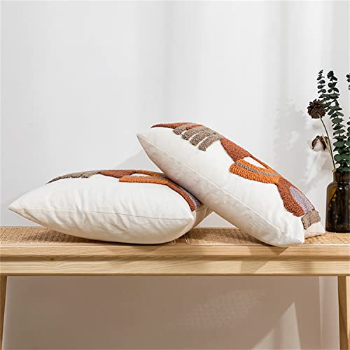 Rinrinfam 1Pc Boho Tufted Lumbar Pillow Cover 12X 20, Minimalism Rustic Neutral Abstract Linen Pillow Cushion Case,Geometric Home Decor For Outdoor Couch Bedroom Car Terracotta #TOP2