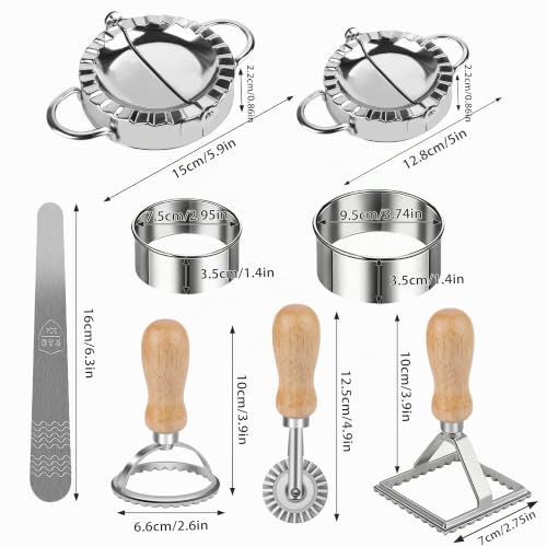 Foto von 8 Stück Ravioli Former Set, Edelstahl Dumpling, Mit Ravioli Maker Ausstecher und Teigrädchen Teigtaschenrad Former für Ravioli Knödel Werkzeug Keks, Kitchen Attachmen