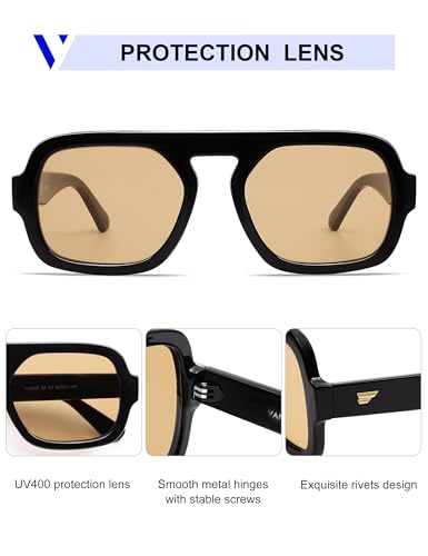 Image of VANLINKER Retro Square Aviator Sunglasses for Women Men 70s Vintage Style Trendy Flat Top Rectangle Sun Glasses VL9826