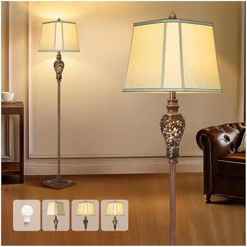 Vintage Floor Lamp with Nightlight, 65" Rustic Standing Lamp with