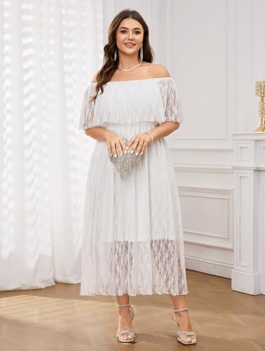 SCOMCHIC Womens Plus Size Formal Dresses Off Shoulder Lace White Bridesmaid Wedding Guest Evening Party Boho Maxi Dress — view 4
