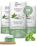 The Humble Co Fluoride-Free Chewable Toothpaste Tablets, Mint - Bite, Chew, Brush - Zero Water & Plastic Free Toothpaste Tabs - Travel-Friendly & Waste-Free Dental Oral Care Hygiene - 180 Count